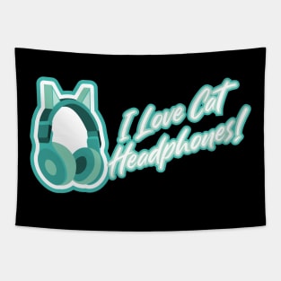 I love cat headphones - blue green Tapestry