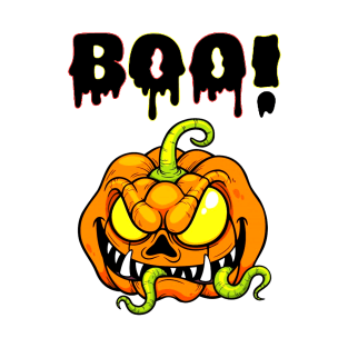 Terrifying Pumpkin with a Startling 'BOO': A Spine-Chilling Surprise T-Shirt