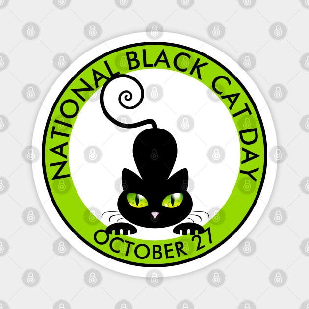 National Black Cat Day, green eyes cartoon Magnet by HolidayBug