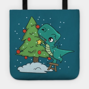 Sweaty T-Rex Decorating a Christmas Tree Tote