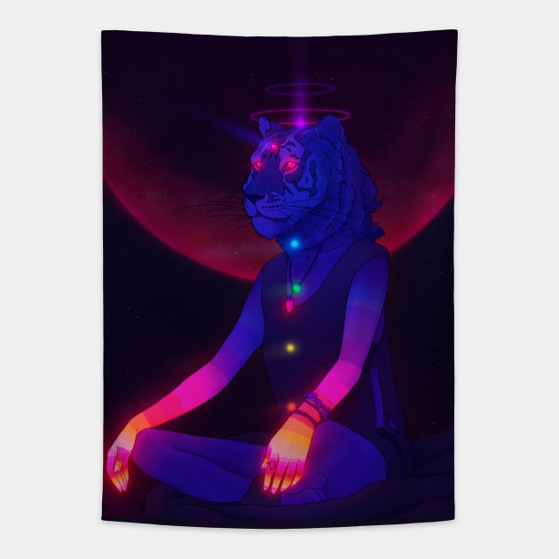 Meditating PsyTigress Tapestry by PHAZED