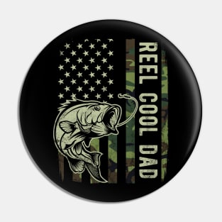 Reel Cool Dad Camouflage American Flag Fathers Day Gift Pin