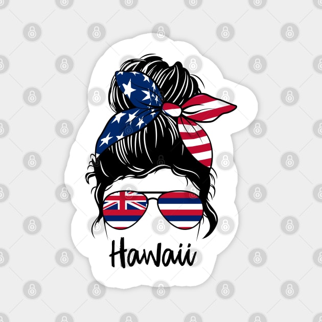 Hawaii girl Messy bun , American Girl , Hawaii Flag Magnet by JayD World