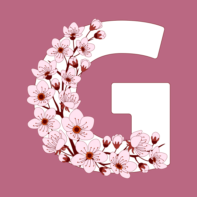 Colorful capital letter G patterned with sakura twig by Alina