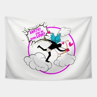 Valentine's Day Lovers Cupid Cartoon | Pink & Red Comic Book Style Tapestry