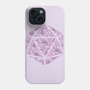 Pink and Blue Gradient Rose Vintage Pattern Silhouette D20 - Subtle Dungeons and Dragons Design Phone Case