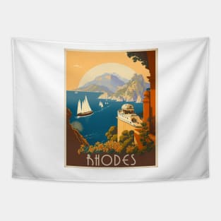 Rhodes Greece Vintage Travel Art Poster Tapestry