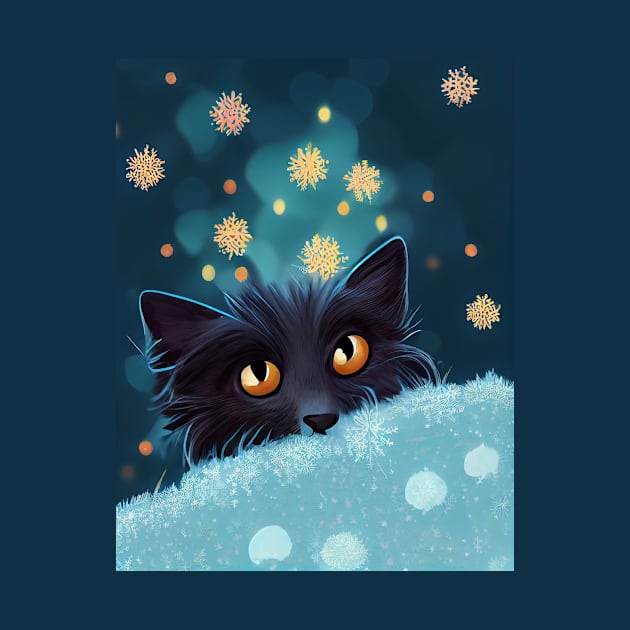 Christmas Black Cat on the Roof by KOTOdesign