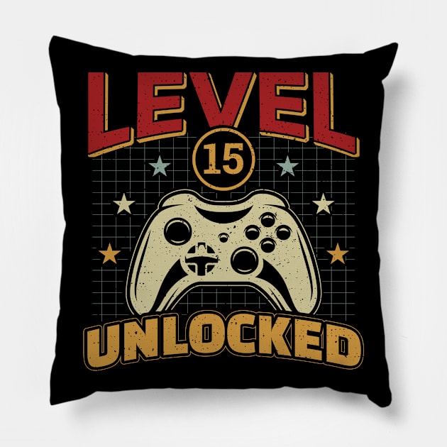 15th Birthday Level 15 Unlocked Video Gamer Pillow by aneisha