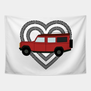 Double TireTrack Heart 4x4 off-road red vehicle all-terrain Tapestry