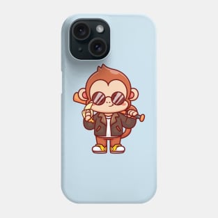 Cute Cool Monkey With Baseball Bat With Jacket And Banana Cartoon Phone Case