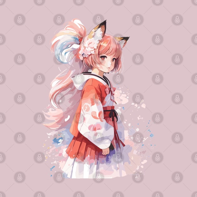 Kawaii baby in Kitsune fox kimono by CatCoconut-Art