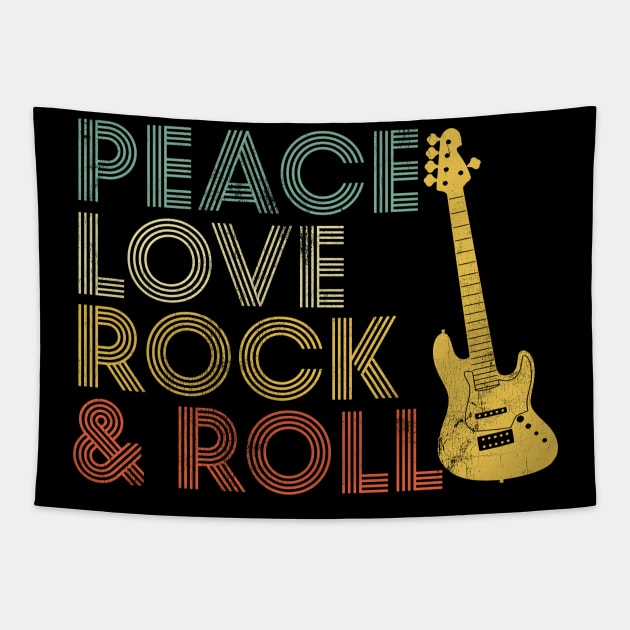 Peace Love Rock and Roll Vintage 70s Retro Music Tapestry by DetourShirts