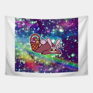 Sleepy Easter Bunny Sloth - Rainbow Space Tapestry