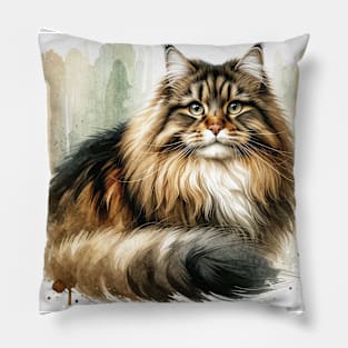 Norwegian Forest - Watercolor Cat Pillow