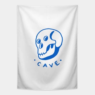 Simple and naive drawing of a skull in blue ink Tapestry