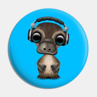 Cute Baby Platypus Deejay Wearing Headphones Pin