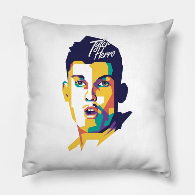 Tyler Herro Miami Heat Pop Art Style Pillow by pentaShop