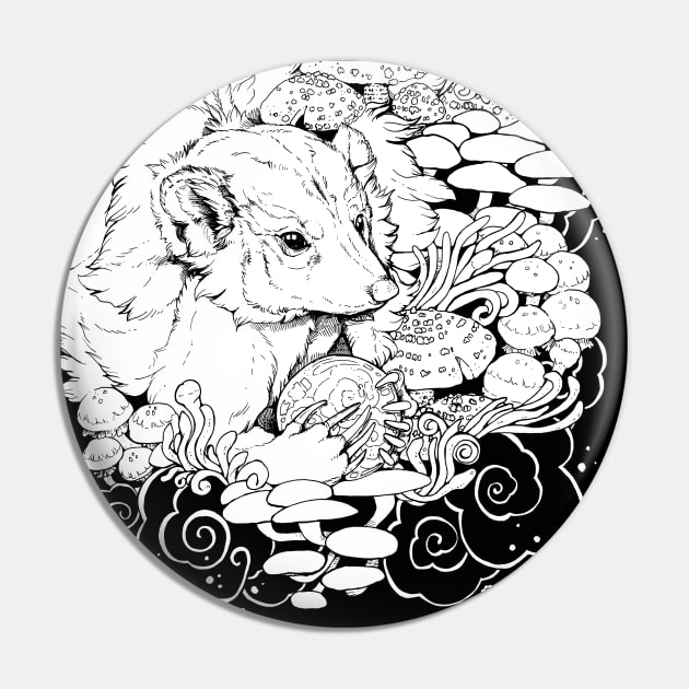 Mushroom Witch - Black and White Pin by Plaguedog