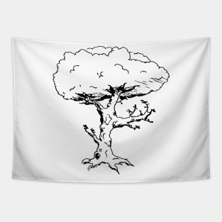 Black and White Tree Doodle Art Style Tapestry