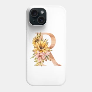 Watercolor sunflower bouquet monogram letter R Phone Case