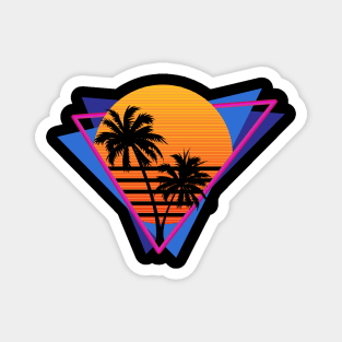 80s Inspired Synthwave Sunset Design Magnet