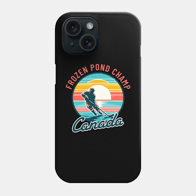 Vintage Canadian Hockey Player Sunset Tee - Pond Champion Phone Case by Kicosh