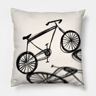 Bicycle Sketch Drawing black and white Pillow