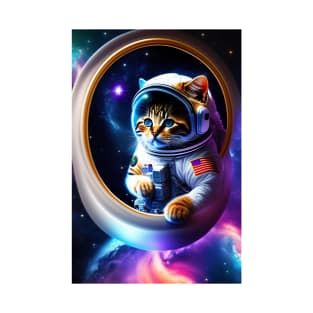 Funny cute cat in space graphic design artwork T-Shirt