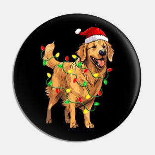 Golden Retriever Christmas Santa Hat Tree Lights Pajama Pin