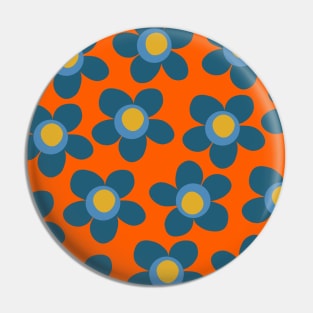 Maisie Flowers Cute Floral Pattern Orange Blue Mustard Pin