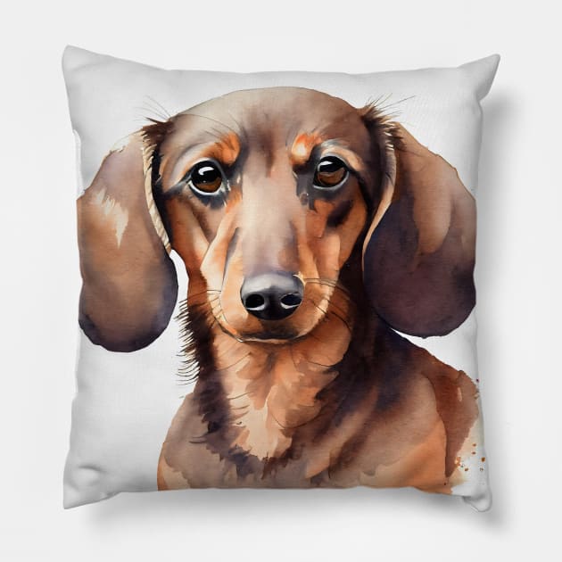 Watercolor Dachshund Portrait Pillow by designs4days