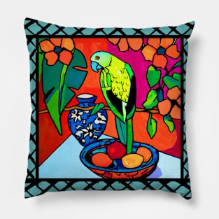 Green Parrot on my Verandah Pillow