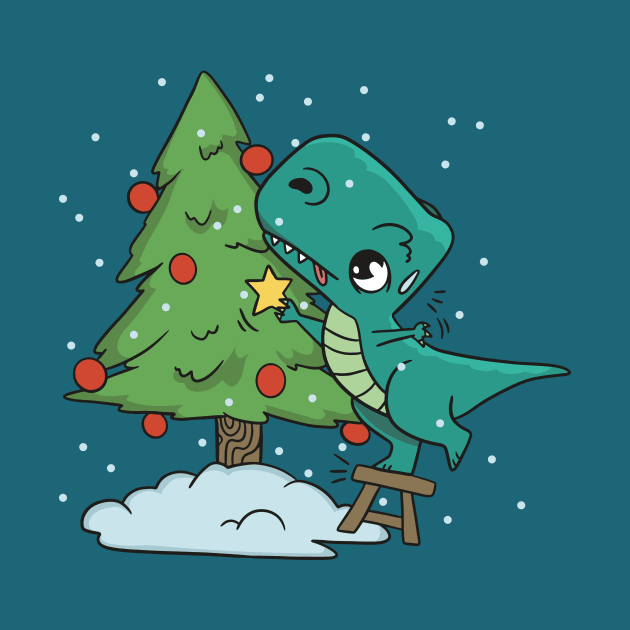 Sweaty T-Rex Decorating a Christmas Tree by SLAG_Creative