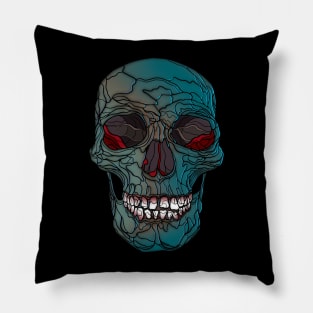 Colorful blue skull with red interior Pillow