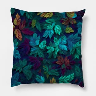 Aqua Turquoise Foliage Leafy Leaves Pillow