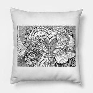 Handmade Illustration drawing of heart flowers and chain Pillow