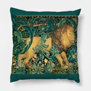 GREENERY ,FOREST ANIMALS, LION Antique Tapestry Pillow