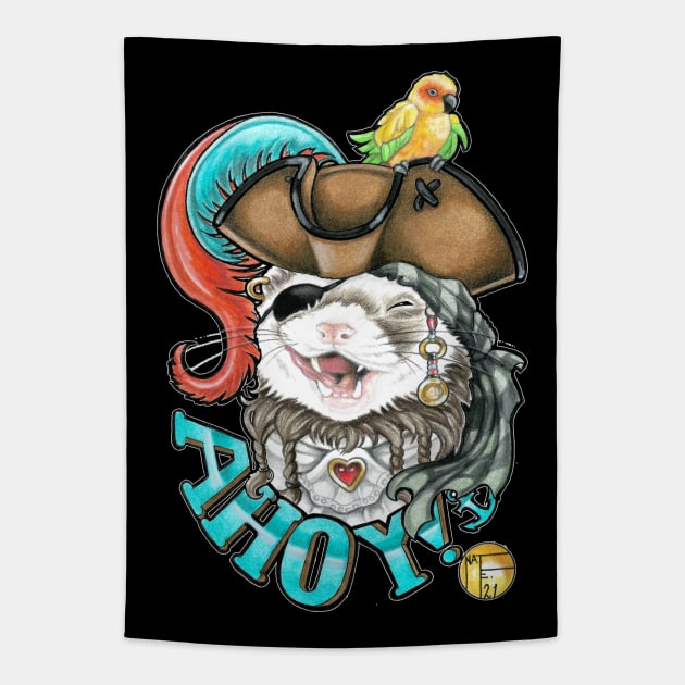 Ferret Pirate Ahoy -Sable Coat Tapestry by Nat Ewert Art