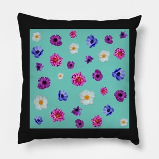 Floral Pattern Teal Background Pillow
