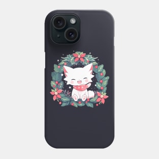 White cat in a Christmas wreath Phone Case