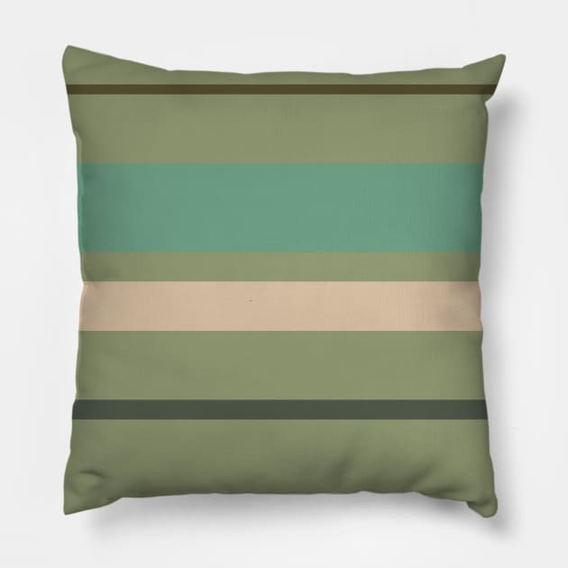 A gorgeous harmony of Camo Green, Beige, Grey/Green, Greyish Teal and Gunmetal stripes. Pillow by Sociable Stripes