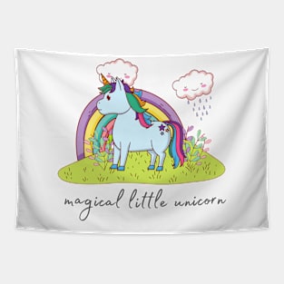 Magical Little Unicorn With Rainbow Tapestry