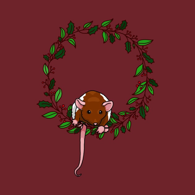 rat sitting on a holiday themed wreath by HighFives555