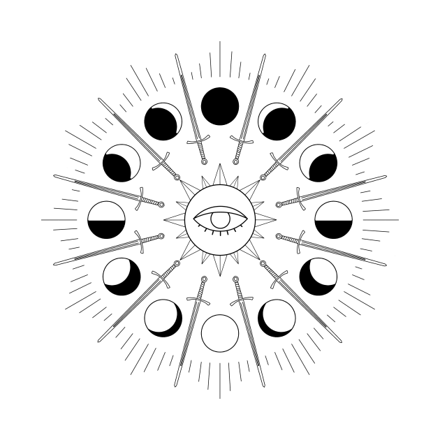 Sun Sword and Moon Phases Black by littlenoctua