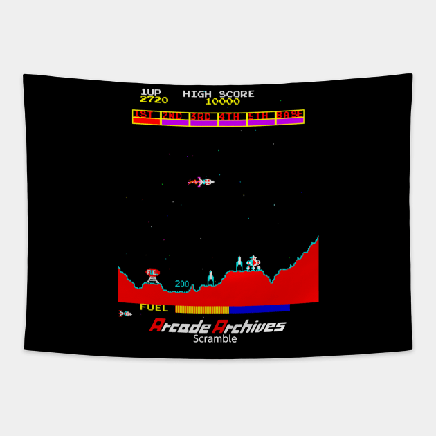 Mod.4 Arcade Scramble Space Invader Video Game Tapestry by parashop