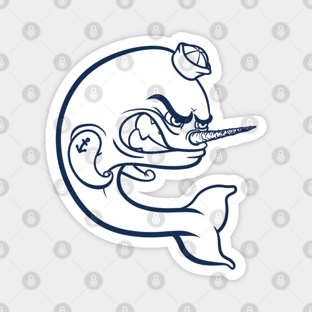 Angry Narwhal - Navy Outline Magnet by StineBrunson