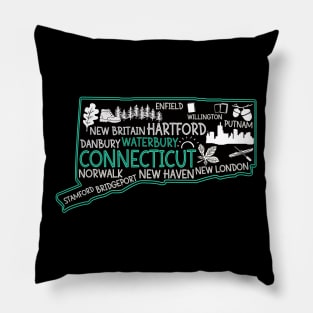 Connecticut Waterbury cute map New Haven Enfield Willington Putnam Norwalk Stamford Bridgeport Pillow