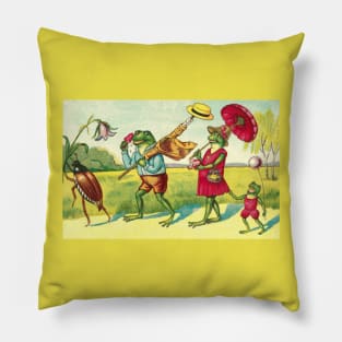 Frog Family Summer Picnic Pillow