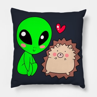 Alien Loves Hedgehog Pillow